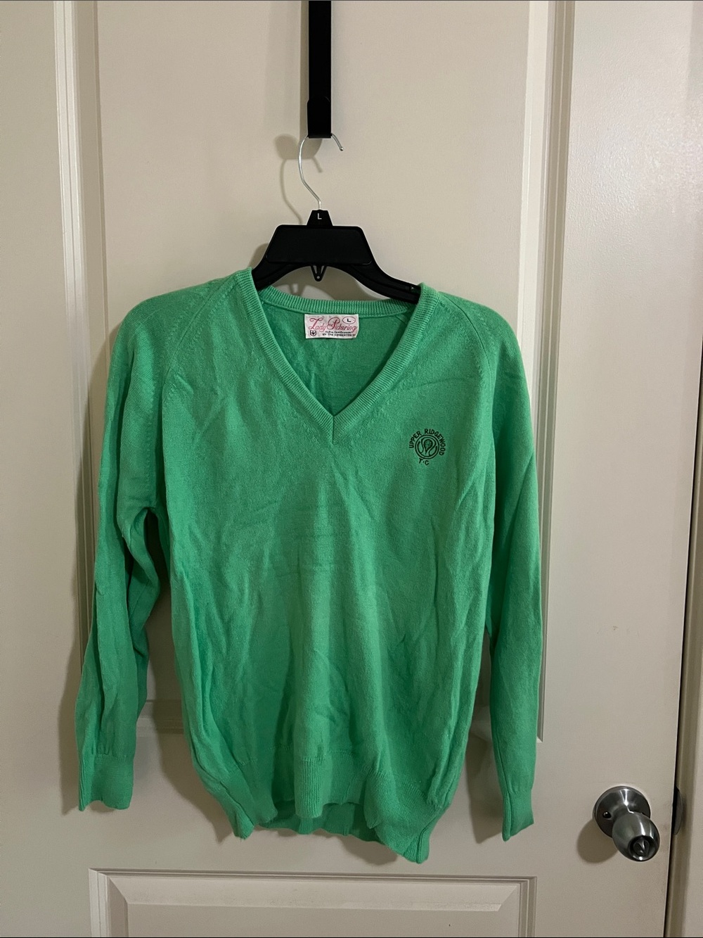 Bright Green V-Neck Sweater with Chest Logo